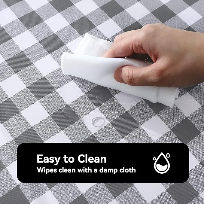 Romanstile Rectangle Vinyl Tablecloth, 100% Waterproof Buffalo Gingham Plastic Table Cloth, Heavy Duty Wipeable Checkered Table Covers for Outdoor, Camping, Picnic, Patio - 60 x 102, Grey and White