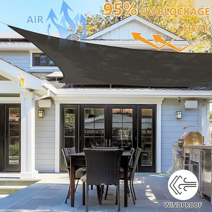 10' x 13' Rectangle Sun Shade Sail, 185 GSM HDPE, Dark Grey | 95% UV block - Image 6