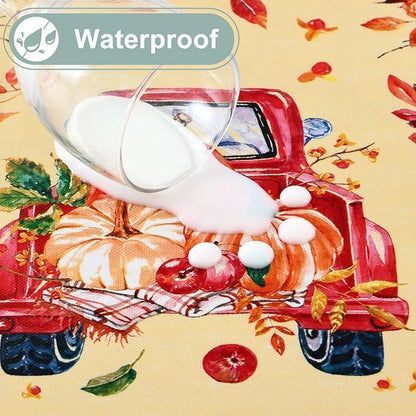 misaya Rectangle Waterproof Vinyl Table Cloth, Wipeable Tablecloth with Flannel Backing, Plastic Table Cover for Fall, Thanksgiving (Pumpkin Truck, 60" x 120")