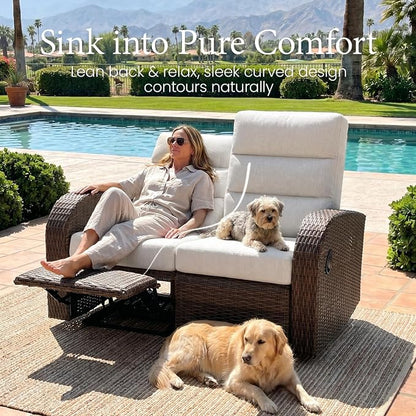 Oversized 3 Pieces Wicker Outdoor Recliner Loveseat - Image 5