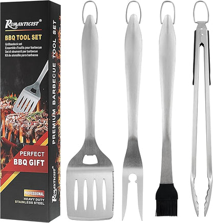 ROMANTICIST 4pcs Heavy Duty Grill Accessories for Top Chef - Professional Grill Tool Set & Basic BBQ Tools for Backyard Restaurant Outdoor Kitchen - Deluxe Grill Gift for Dad on Father’s Day Christmas