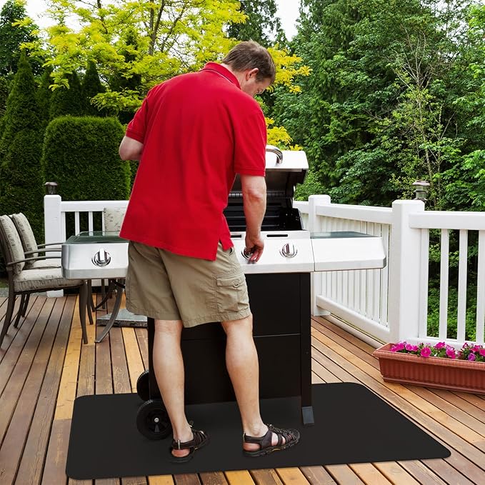 FLASLD Under Grill Mat, 36 X 48 inches Fireproof and Waterproof Pad for Outdoor Charcoal Grills, Gas Grills, Oil Fryers and Smokers, Black Protective Deck and Patio Mat