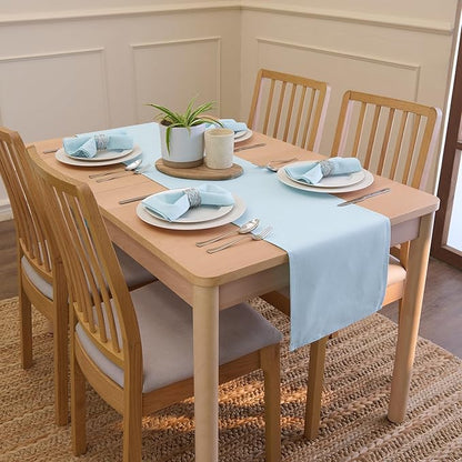 Encasa XO Table Runner 13"x72" Long | Cotton Canvas Fabric | Ice Blue Solid Color | Machine Washable & Durable