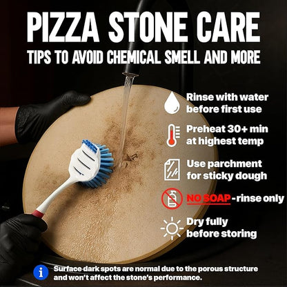 KitchenStar 16-inch Pizza Stone for Oven and BBQ Grill with Handles, Round, 5/8" Thick - Natural Cordierite, 1800 °F Resistant, Baking Stone Set with Stainless Steel Rack & Plastic Scraper Tool
