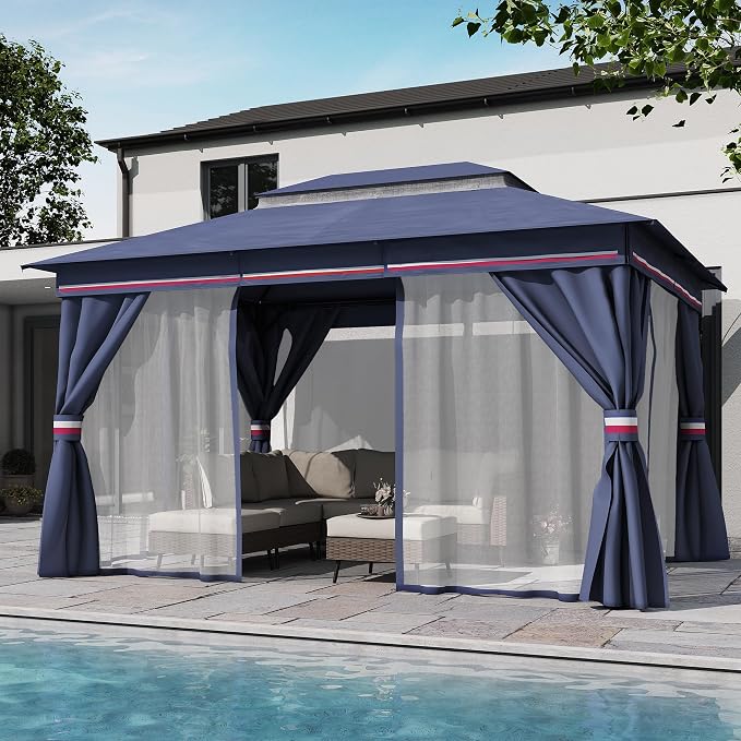 10'x12' Outdoor Gazebo, Metal Frame Heavy Duty Patio Canopy Tent Shelter - Image 7