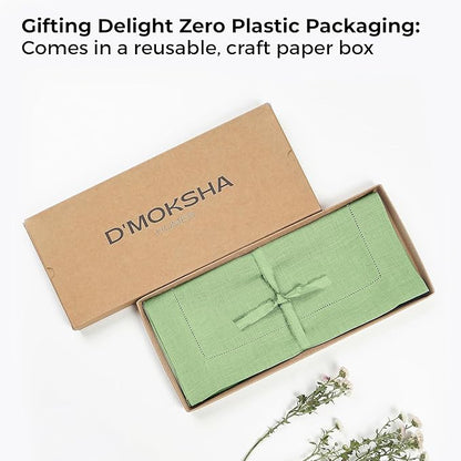 D'Moksha Homes Linen Sage Green Table Runner 36 Inches - 100% Pure Linen Small Table Runner 14 x 36 Inch Ideal for Dresser, Coffee Tables, Spring, St Patricks Day, Easter - Classic Hemstitch