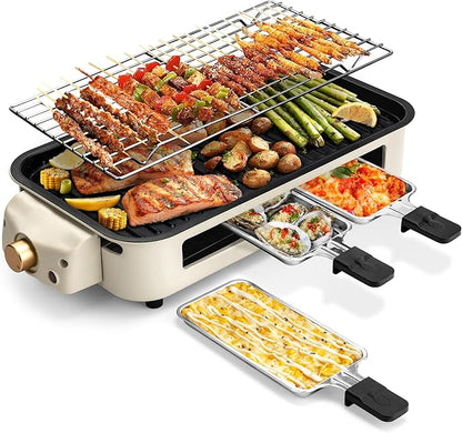Pukomc Electric Indoor Grill,2 in 1 Indoor Grills for Kitchen with Grill Net & Non-Stick Cooking Removable Plate, Temperature Control, Dishwasher Safe, 1700W Smokeless barbecue