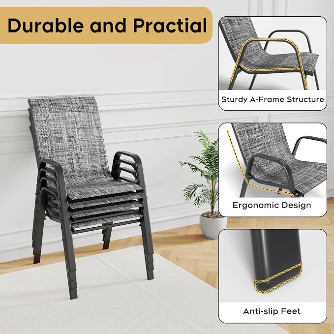 Patio Dining Chairs Set of 4 Outdoor Stackable Dining Chairs - Image 7