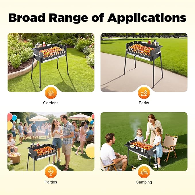 Portable Charcoal Grill, Stainless Steel Folding BBQ Grills w/Storage Shelf Outdoor Cooking Barbecue Grill Tool Kits for Garden Backyard Party Picnic Travel Outdoor Height Adjustable