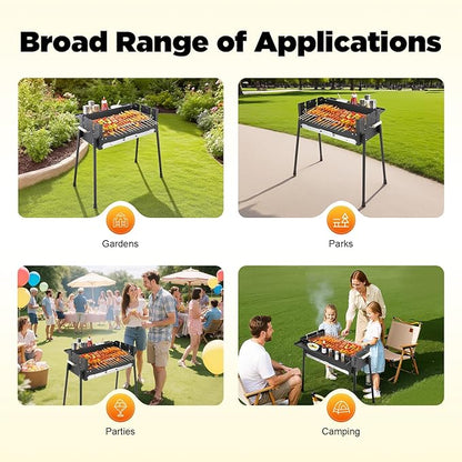 Portable Charcoal Grill, Stainless Steel Folding BBQ Grills w/Storage Shelf Outdoor Cooking Barbecue Grill Tool Kits for Garden Backyard Party Picnic Travel Outdoor Height Adjustable