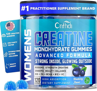 CNFDHI Creatine Monohydrate Gummies for Women, Booty Builder Supplement with Collagen & BCAA, L-Taurine, L Carnitine, Creatine Gummies Supports Glute Growth & Reduces Cellulite Appearance, 120 Count