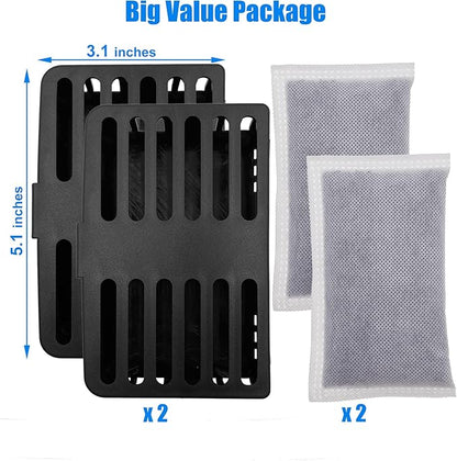 Trash Can Deodorizer Kit Stick-On Activated Carbon Odor Eliminator for Large Trash Cans, Indoor Kitchen Compost bins, Big Step or Touchless Sensor Garbage Cans (2 Black Kits)