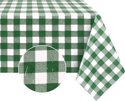 Romanstile Rectangle Vinyl Tablecloth, 100% Waterproof Buffalo Gingham Plastic Table Cloth, Heavy Duty Wipeable Checkered Table Covers for Outdoor, Camping, Picnic, Patio - 54 x 120, Green and White