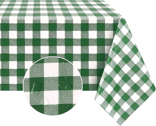 Romanstile Square Vinyl Tablecloth, 100% Waterproof Buffalo Gingham Plastic Table Cloth, Heavy Duty Wipeable Checkered Table Covers for Outdoor, Camping, Picnic, Patio - 54 x 54, Green and White