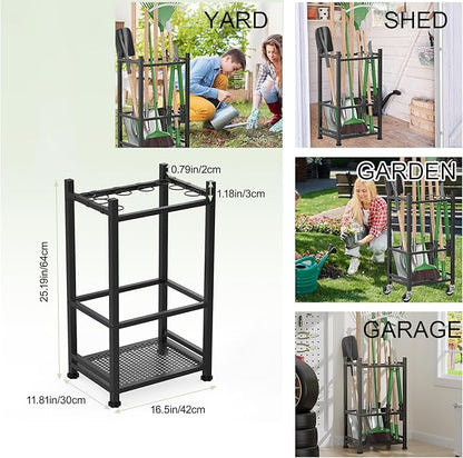 Garden Tool Organizer, Metal Yard Tool Tower Rack for Garage Organization and Storage, Heavy Duty Garden Tool Organizer for Yard, Patio, Shed, Indoors and Outdoors(Black)
