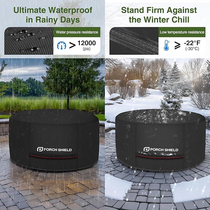 Porch Shield Round Patio Fire Pit Cover Fade Resistant Waterproof Outdoor Firepit Cover 36 inch for Fire Bowl