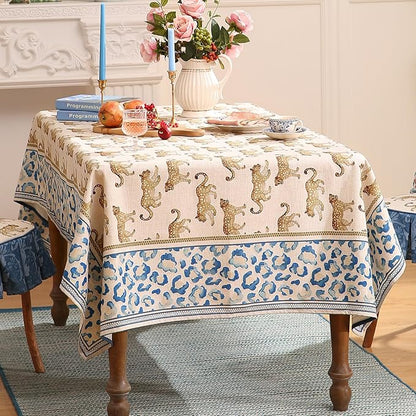 patdrea Designer Linen Rectangular Table Cloth,Vintage Leopard Animal Soft Extra Long Tablecloth,Fall Dacorative Cover for Kitchen Dining,Christmas,Parties,Holiday,Thanksgiving,63"x110"-from