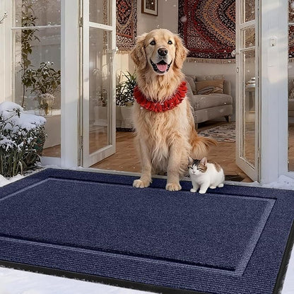 Large Front Door Mat Outside Entrance Indoor Doormat, 47" x 30" Outdoor Mats for Patio Waterproof, Outdoor Door Mats for Outside Entry, Indoor Rugs for Entryway, Sturdy Natural Rubber Entry Mat, Blue
