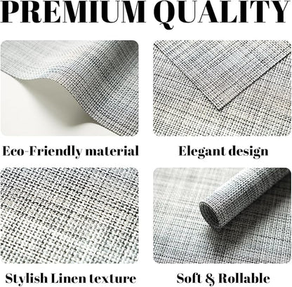 Placemats Set of 8 Vinyl/Plastic Woven Place Mats for Kitchen Table Indoor/Outdoor Washable Placemat Wipeable Dining Table Mats (Grey,8)