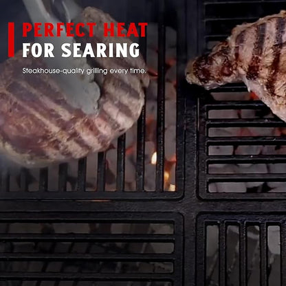 Pre-Seasoned Modular Cast Iron Grate, Fits 22.5" Kettle Grills Like Weber and SnS Grills Heavy-Duty 19 lb Grate for Superior Heat Retention & Versatile Cooking