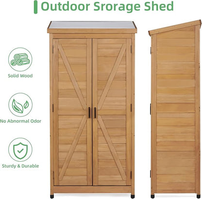 68'' Outdoor Storage Cabinet, Wooden Garden Tool Cabinet - Image 5