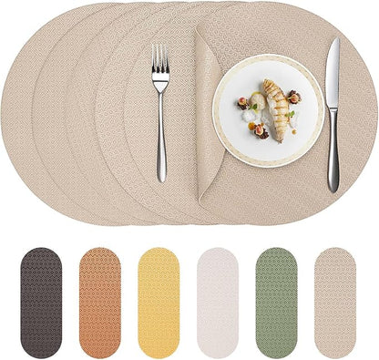 Round Faux Leather Placemats Set of 4 – 13 Inch Vinyl Table Mats, Heat Resistant, Non Slip, Wipeable & Washable, Easy to Clean Dining Table Decor for Kitchen & Dining Room（Light Taupe）