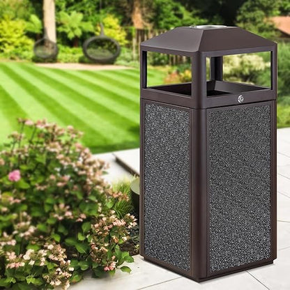 Square Waste Container with Dome Lid | Commercial Outdoor Garbage and Trash Container,Coffee 15 Gallon