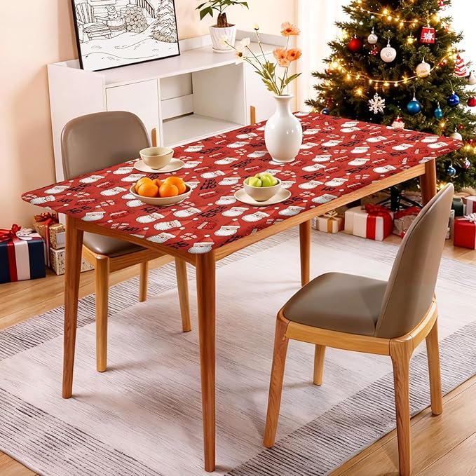 Rectangle Table Cloth Cover Waterproof Elastic Fitted Polyester Fitted Tablecloths for 4 Foot Tables for Indoor,Picnic, Camping, Outdoor （48" x 30"，Christmas Tablecloth）