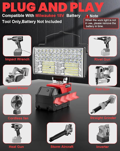 LIVOWALNY 7'' 100W LED Work Light Compatible with Milwaukee Battery, 2PCS 10000LM Portable Flashlight with USB & Type-C Output Port, Low Voltage Protection Flood Light for Camping Emergency Car Repair