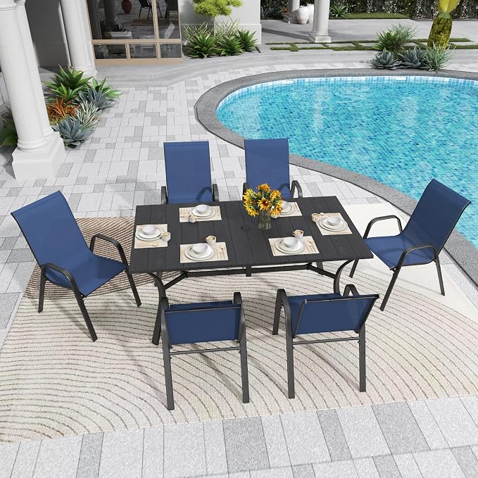 Navy Patio Chairs Set of 4, Stackable Outdoor Dining Chairs - Image 4