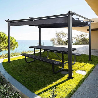 6FT Rectangular Metal Picnic Table for Outdoors, Commercial Steel Metal Picnic Tables, Heavy Duty Sturdy Picnic Tables Furniture Set for Patio Garden Courtyard BBQ, with Umbrella Hole, Black