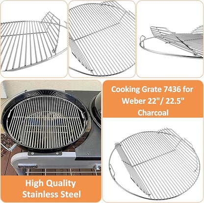 Grill Grates for Weber 22'' 22.5" Charcoal Grill, Cooking Grate Charcoal Grate for Weber 7436 7441 Kettle, Bar-B-Kettle, Master-Touch Grill, One-Touch Cleaning System Kit for We ber 7444