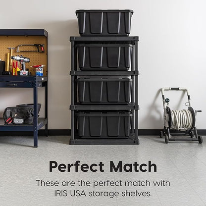 IRIS USA 4-Pack 27 Gallon Storage Bins with Lids |Made in USA| Heavy Duty Plastic Tote Containers for Truckbed Tool Box Organization, Large - Black
