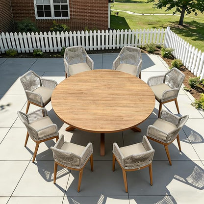 PURPLE LEAF 9 Pieces Patio Round Dining Set Aluminum Round Table and Rattan Arm Chairs with Cushions for Kitchen Porch Garden Modern Outdoor Furniture Sets