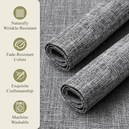 KXN Placemats Set of 8, Dual-Layer Thickened Faux Linen Table Mats, Heat Resistant & Wrinkle-Free, Machine Washable Cloth Place Mats for Kitchen Dining Indoor Outdoor (Light Gray)
