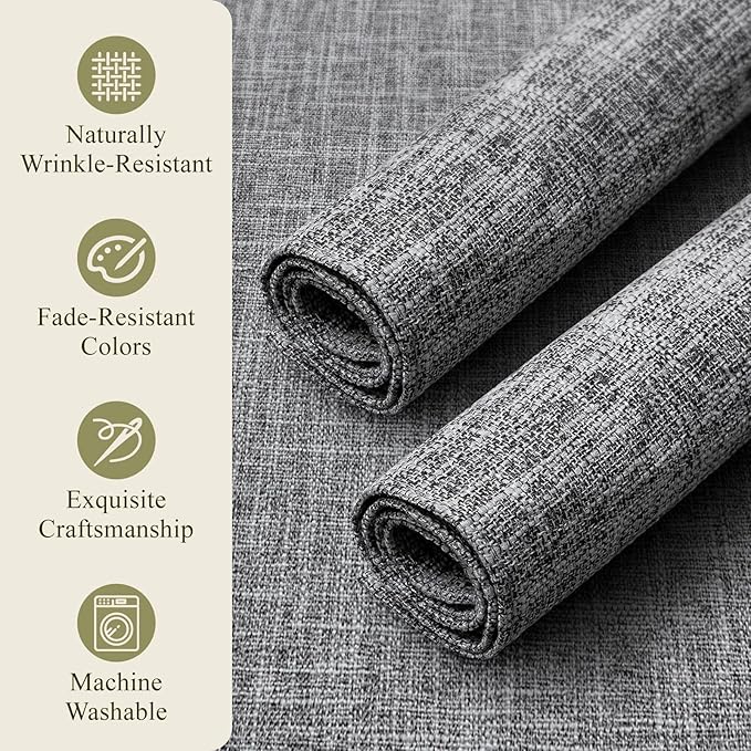 KXN Placemats Set of 6, Dual-Layer Thickened Faux Linen Table Mats, Heat Resistant & Wrinkle-Free, Machine Washable Cloth Place Mats for Kitchen Dining Indoor Outdoor (Light Gray)