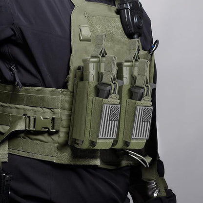 Open-Top Single/Double/Triple Molle Mag Pouch for 5.56mm M4 M16 AK AR Glock M1911 9mm Elastic Rifle Magazines Pistol Mag Pouches Holder Carrier with USA Flag Patch