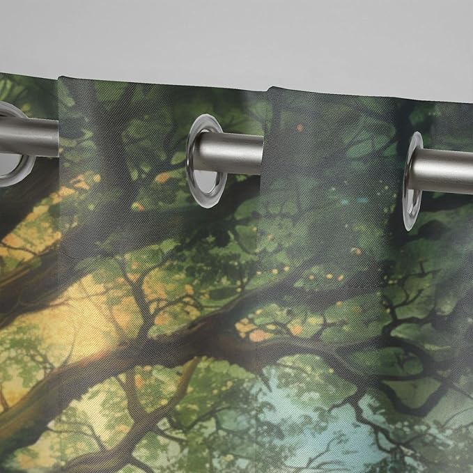 Fantasy Theme Waterproof Indoor/Outdoor Curtains,Forest Pattern,UV and Fade Resistant Outside Curtains for Gazebo, Front Porch, Pergola,2 Panel,54 x 96 inch,Green