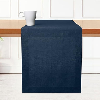 D'Moksha Homes Linen Navy Blue Table Runner 84 Inches Long - 100% Pure Linen 14 x 84 Inch Table Runner for Dining, Winter, Holiday - Machine Washable