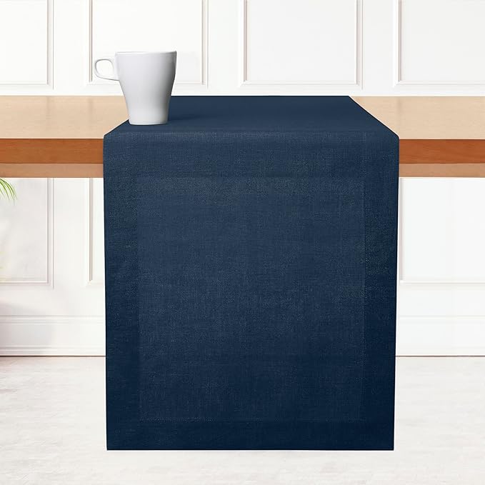 D'Moksha Homes Linen Table Runner 36 Inches - 100% Pure Linen Navy Blue Small Table Runner 14 x 36 Inch for Dresser, Coffee Tables, Winter, Holiday - Machine Washable