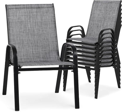 24.4" Wide Outdoor Stackable Chairs Set of 8 | Stacking Patio Chairs by Villeston