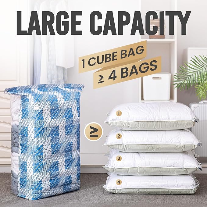 TAILI 6 Pack Vacuum Storage Bags, Jumbo Cube (31x40x15 Inch), Large Vacuum Seal Bag for Clothes, Comforters, Blankets, Bedding, Sweater, Closet Storage and Organization, Blue Coastline