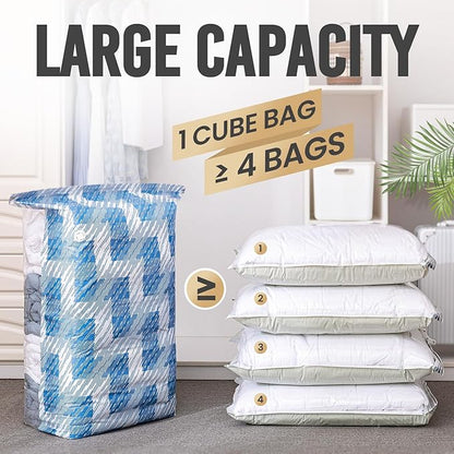 TAILI 6 Pack Vacuum Storage Bags, Jumbo Cube (31x40x15 Inch), Large Vacuum Seal Bag for Clothes, Comforters, Blankets, Bedding, Sweater, Closet Storage and Organization, Blue Coastline