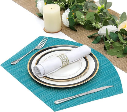 SHACOS Large Size Wedge Placemats with Centerpiece Set of 5, PVC Woven Vinyl Place Mats for Round Table Washable Indoor Outdoor Table Placemats, Blue