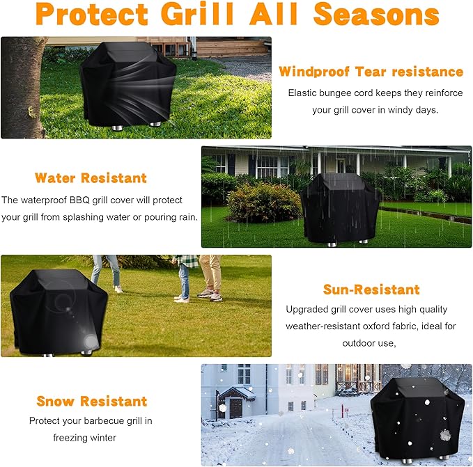 Grill Cover 40 inch, [Upgraded to 420D] Heavy Duty Waterproof BBQ Grill Cover, Outdoor Fade & Rip Resistant with Adjustable Drawstring, for Gas Charcoal Grills, Black