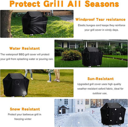 Grill Cover 40 inch, [Upgraded to 420D] Heavy Duty Waterproof BBQ Grill Cover, Outdoor Fade & Rip Resistant with Adjustable Drawstring, for Gas Charcoal Grills, Black