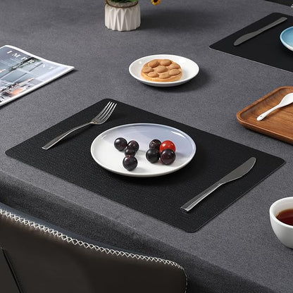 Myir JUN Placemats Dual Sided, Faux Leather Place Mats Set of 8 Indoor Placemats for Dining Table Non-Slip Washable Placemats Heat Resistant Outdoor Table Mats (Set of 8, Black)