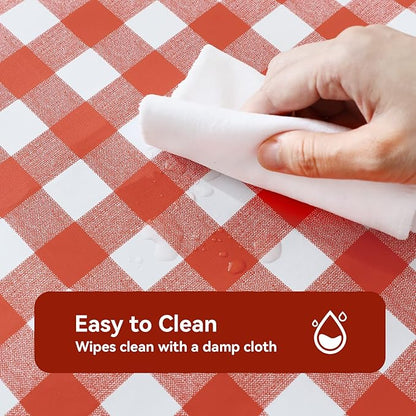 Romanstile Square Vinyl Tablecloth, 100% Waterproof Buffalo Gingham Plastic Table Cloth, Heavy Duty Wipeable Checkered Table Covers for Outdoor, Camping, Picnic, Patio - 54 x 54, Red and White