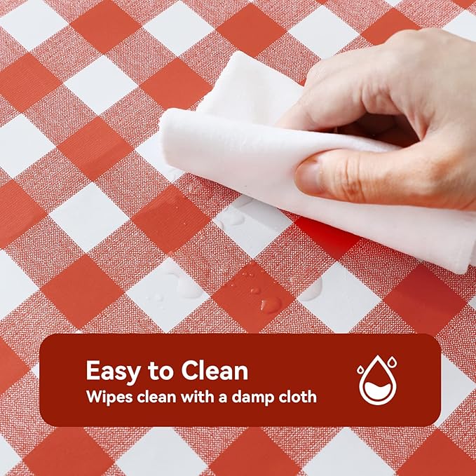 Romanstile Rectangle Vinyl Tablecloth, 100% Waterproof Buffalo Gingham Plastic Table Cloth, Heavy Duty Wipeable Checkered Table Covers for Outdoor, Camping, Picnic, Patio - 54 x 108, Red and White