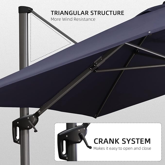 PURPLE LEAF Patio Cantilever Umbrella 10' x 13' Large Space - Image 8